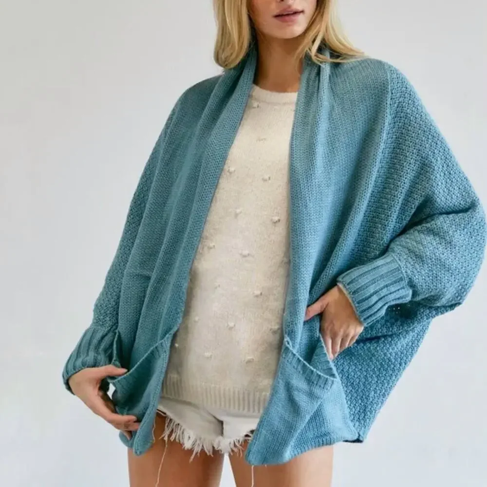 NWT Davi & Dani Dolman Sleeve Knit Pattern Cardigan Blue Casual Boho Size 3XL - Picture 14 of 14